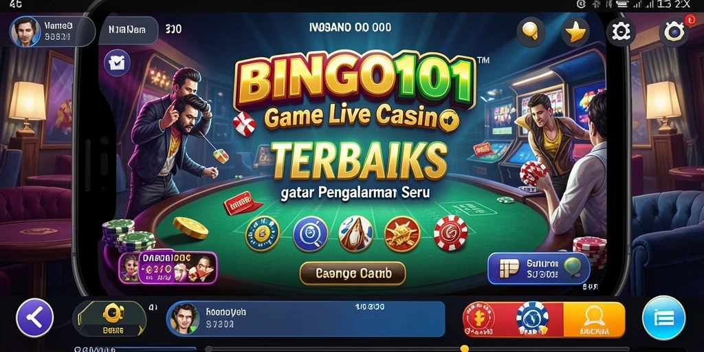 Tampilan gameplay BINGO101 dengan dealer profesional dan suasana kasino yang mendebarkan.