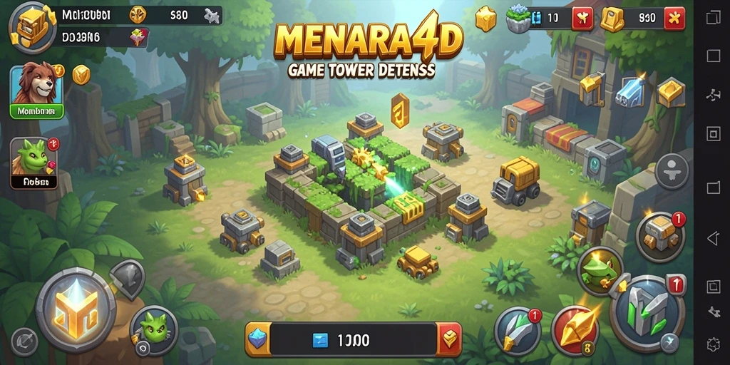Tampilan seru dari gameplay Tower Defense dalam MENARA4D.