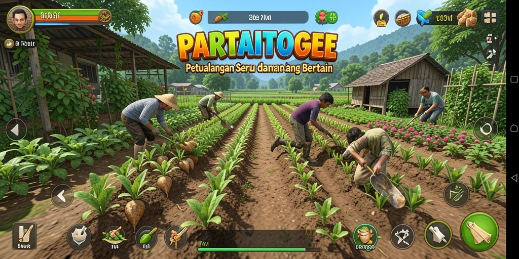 Screenshot utama PARTAITOGEL menampilkan keseruan bercocok tanam dan berkebun.